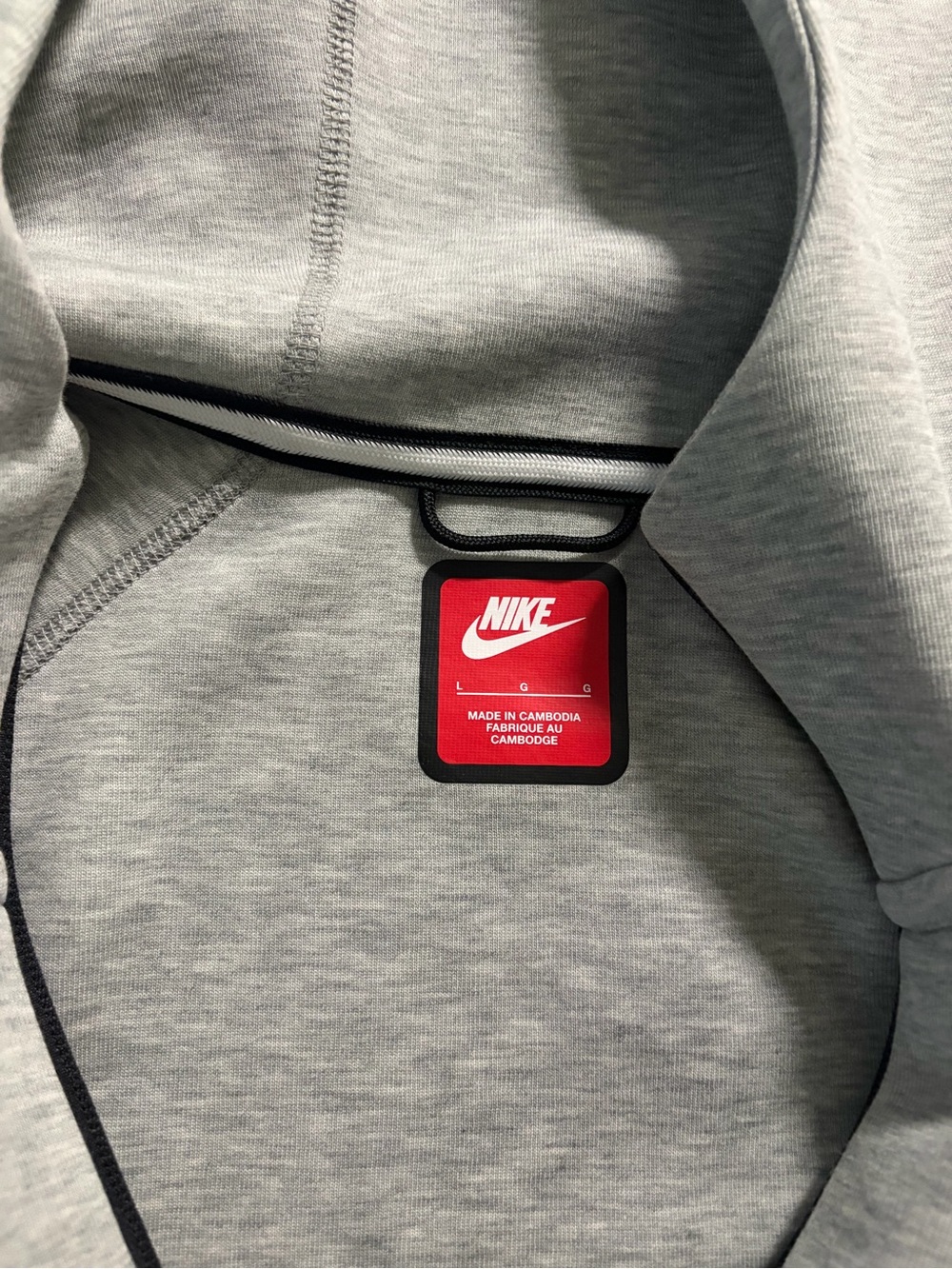 Nike Light Gray Hoodie with Black Trim and Red Logo Tag - Picture 3 of 5